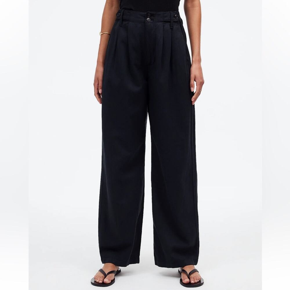 Madewell The Harlow Wide-Leg Linen Blend Pants in True Black Sz 0 NEW